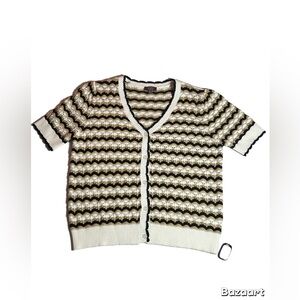 Black, White and Brown Short Sleeve Women’s Button Front Cardigan, Size L